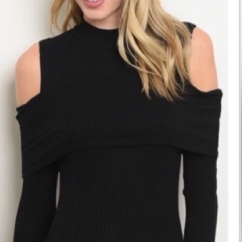 BLACK COLD SHOULDER RIBBED DRESS - Picture 4 of 11
